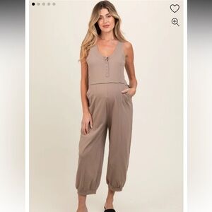 Pinkblush Sleeveless Taupe Jumpsuit Taupe Loose Fit Sleeveless Maternity